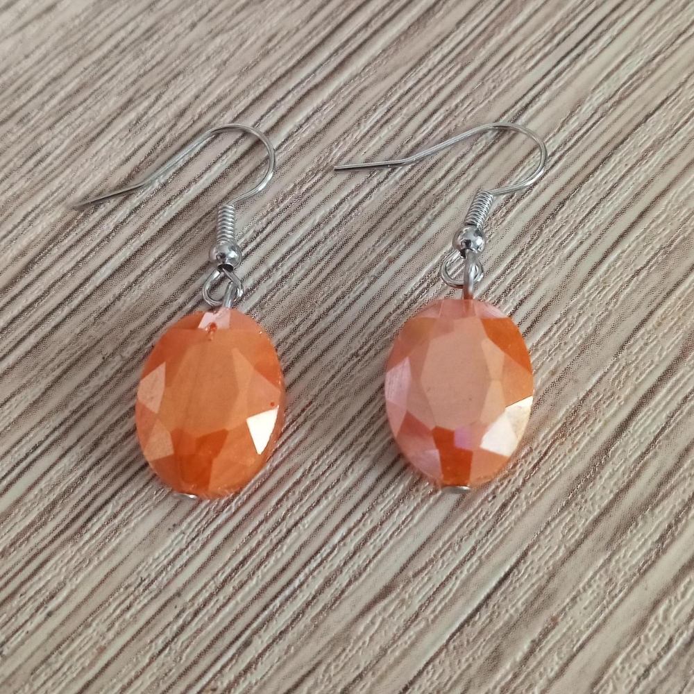 Hand Crafted Sterling silver orange crystal statement earnings